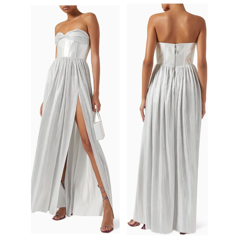 Bronx and Banco Florence Gown Metallic Pleated Strapless Formal Prom Party S